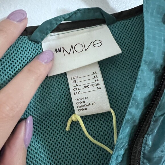 H&M Move Teal Windbreaker Jacket Size M Water Repellent Summer Lightweight - Picture 3 of 7